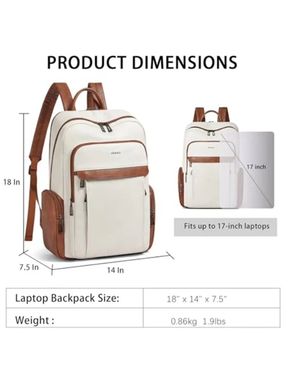 Leather Laptop Backpack for Women with 17 inch Vegan Leather Computer Backpack